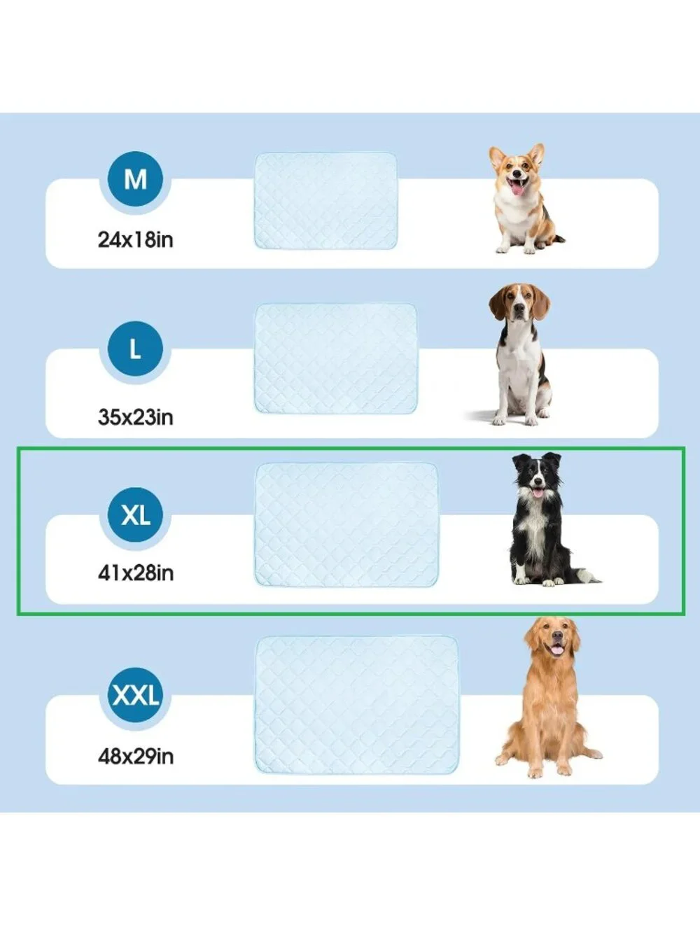 Pet Cooling Mat XL 41x28in Washable Non Slip Dog Crate Pad Light Blue